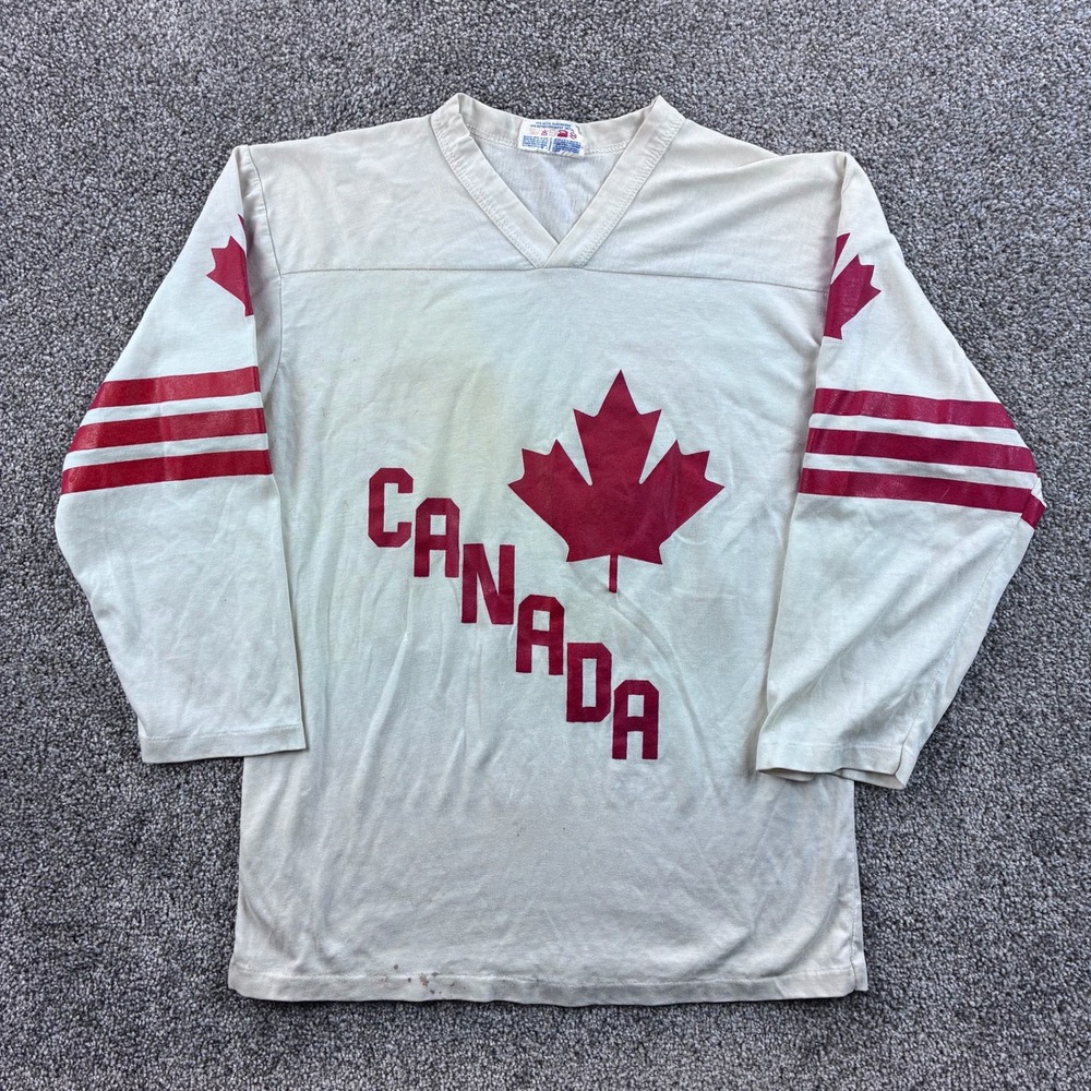 Vintage Canada Hockey Jersey Shirt Mens XL White Cotton Blend Maple Leaf
